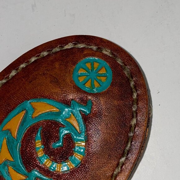 VTG Belt Buckle Master Leather Artist John Glassford Oval Tooled Gecko Symbol - Picture 4 of 5